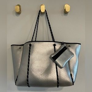 Neoprene, silver, carry all tote